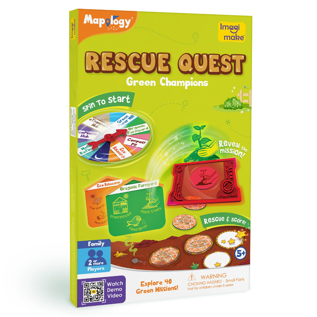 Imagimake Rescue Quest–Green Champions | Spin, Discover & Rescue Green Missions | Educational Fun Board Games for Friends & Family Night |Travel-Friendly Indoor Game |Gift for Kids Ages 5,6,7,8,9,10 | Grocsy