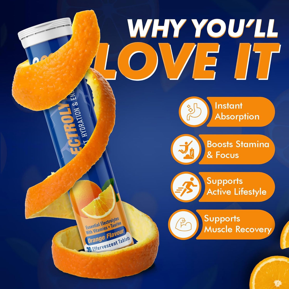 BOOSTIQ Electrolytes Effervescent Tablets - Orange Flavour | Grocsy