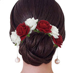 Red & White Velvet Rose Gajra | Grocsy