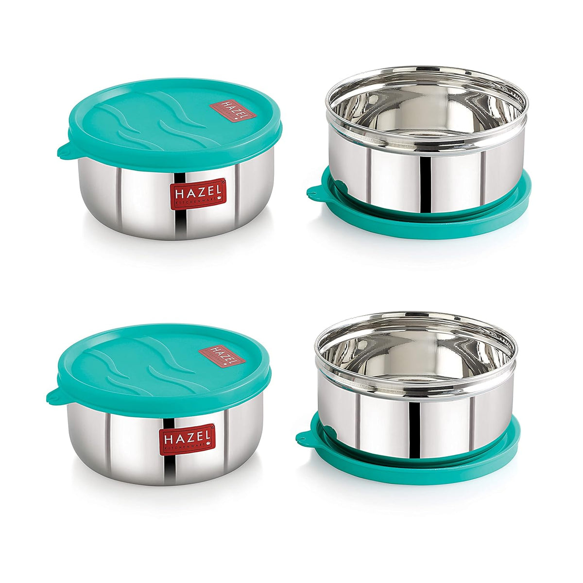 HAZEL Stainless Steel Airtight Storage Containers Set of 4 | 450ml Each Lunch Box | Grocsy