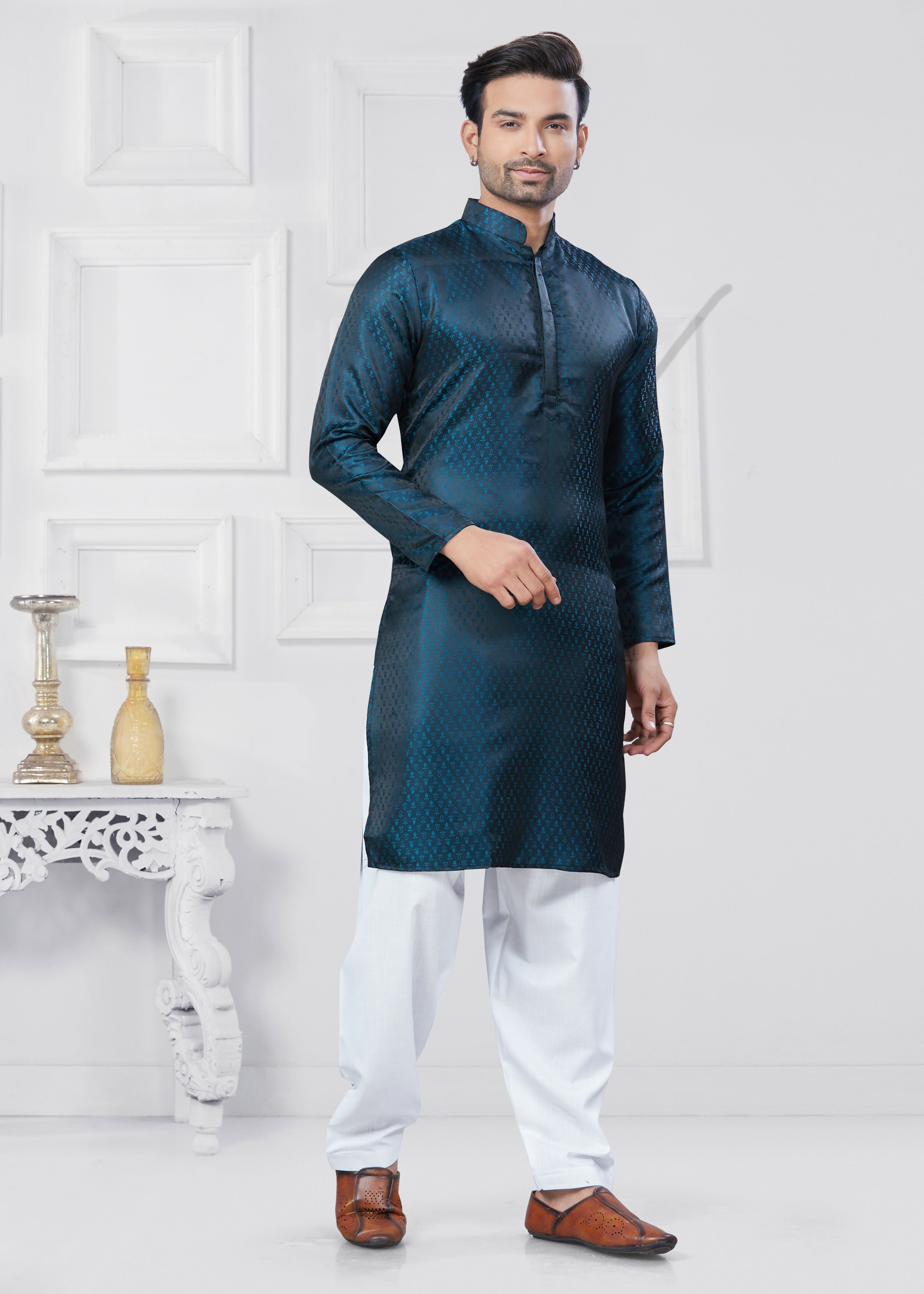 Joban Fashion Men's Jacquard Silk Rama Printed Kurta Pyjama set | Grocsy