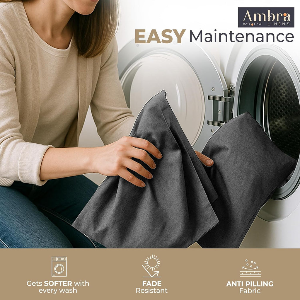 Ambra Linens Ultra Soft Pillow Protectors 400TC Set of 2 Breathable Pillow Covers-Grey | Grocsy
