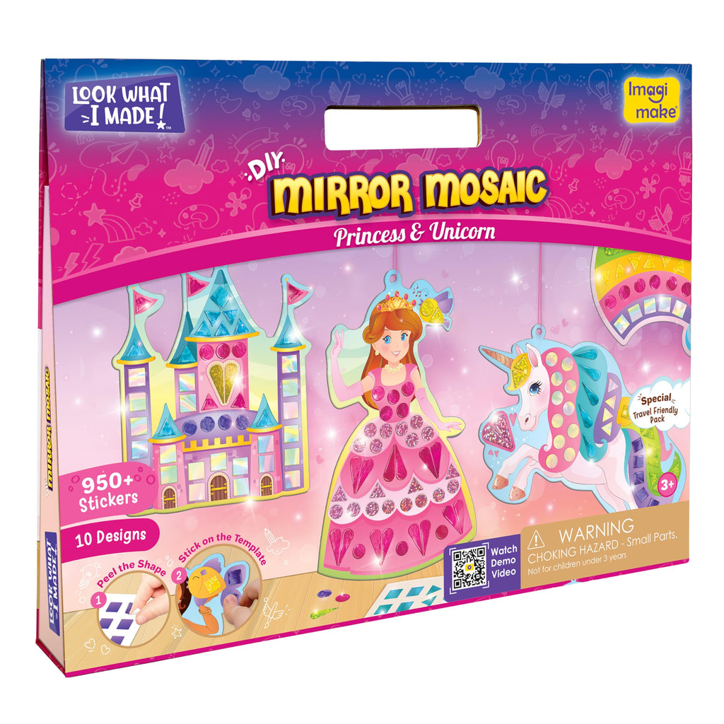 Imagimake Mirror Mosaic Princess & Unicorn Kids Art Set | DIY Craft Kit | Foil Stickers for Kids | Birthday Gift for Girls and Boys Ages 3,4,5,6,7,8 | 3 Year Old Girl Gifts | Grocsy