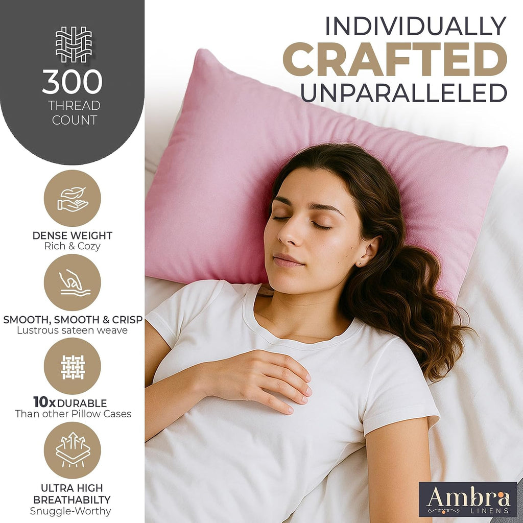 Ambra Linens Ultra Soft Pillow Protectors 300TC Set of 2 Breathable Pillow Covers-Pink | Grocsy