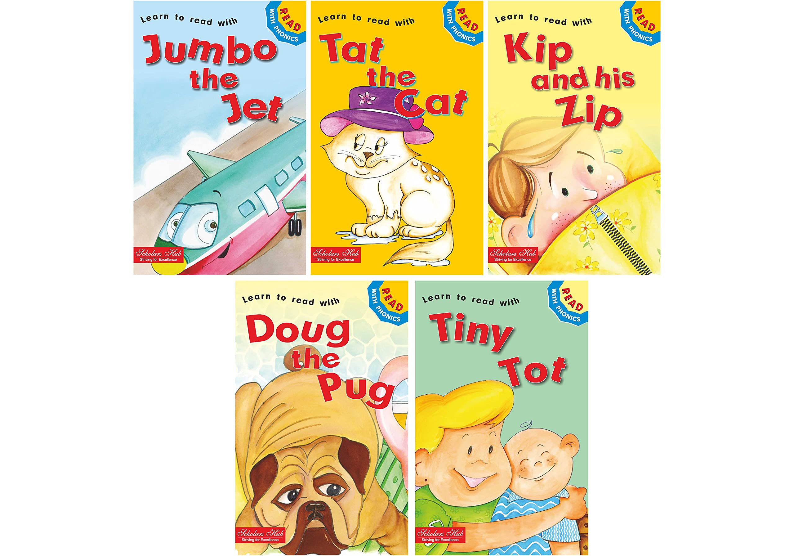 Scholars Hub Phonics Story Book - Read With Phonics (Set Of 5 Books) (Illustrated) (100 Pages)| Large Print Story Book For Kids | Phonic Sound Stories Book For Kids Ages 3-7 Years | Sight Words And Sentences | Phonics Building | Vowels Sounds | Letter Sou | Grocsy