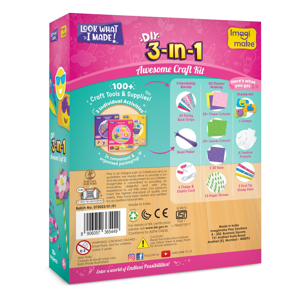 Imagimake Craft Kit - Arts and Crafts for Kids Ages 5+ - Air Dry Clay, Paper Quilling, Stamp Art - 3-in-1 Arts and Crafts Kit - Gifts for 5, 6, 7, 8 Year Olds | Grocsy