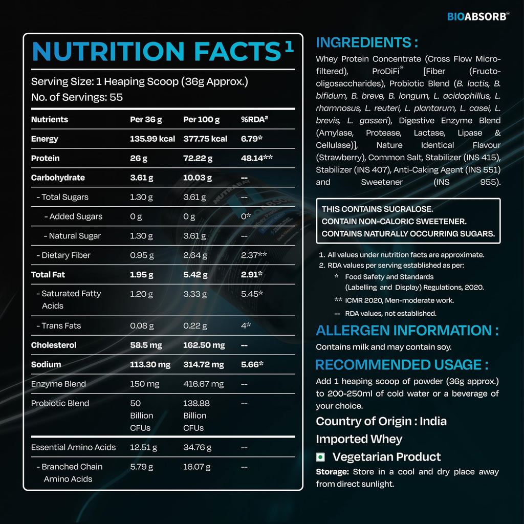 Nutrabay BioAbsorb Whey ProDiFi for Ultra-Fast Absorption - Strawberry Flavour | Grocsy