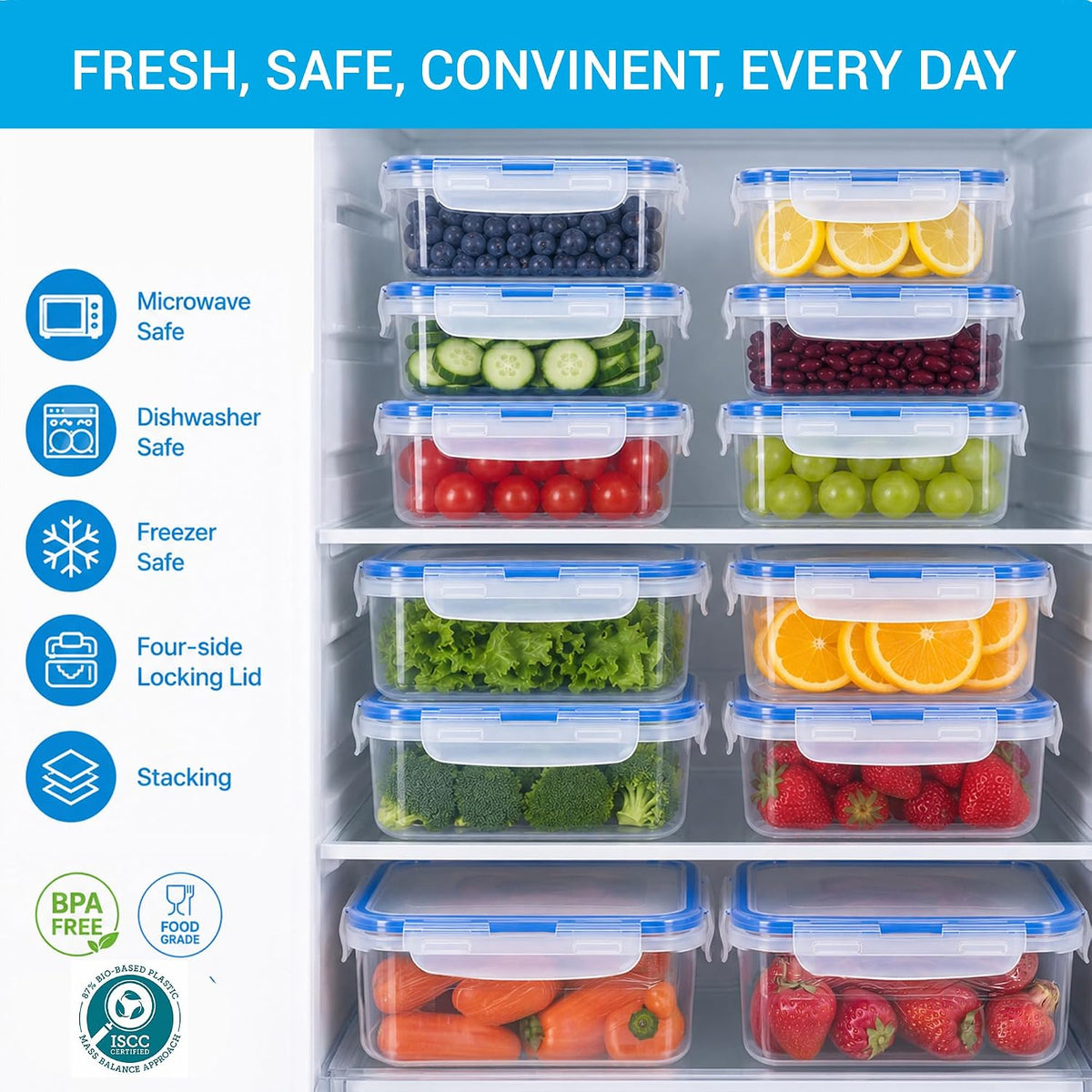 Lock & Lock Airtight Fridge Containers With Lid 2.6 Liters, Leak Proof | Grocsy