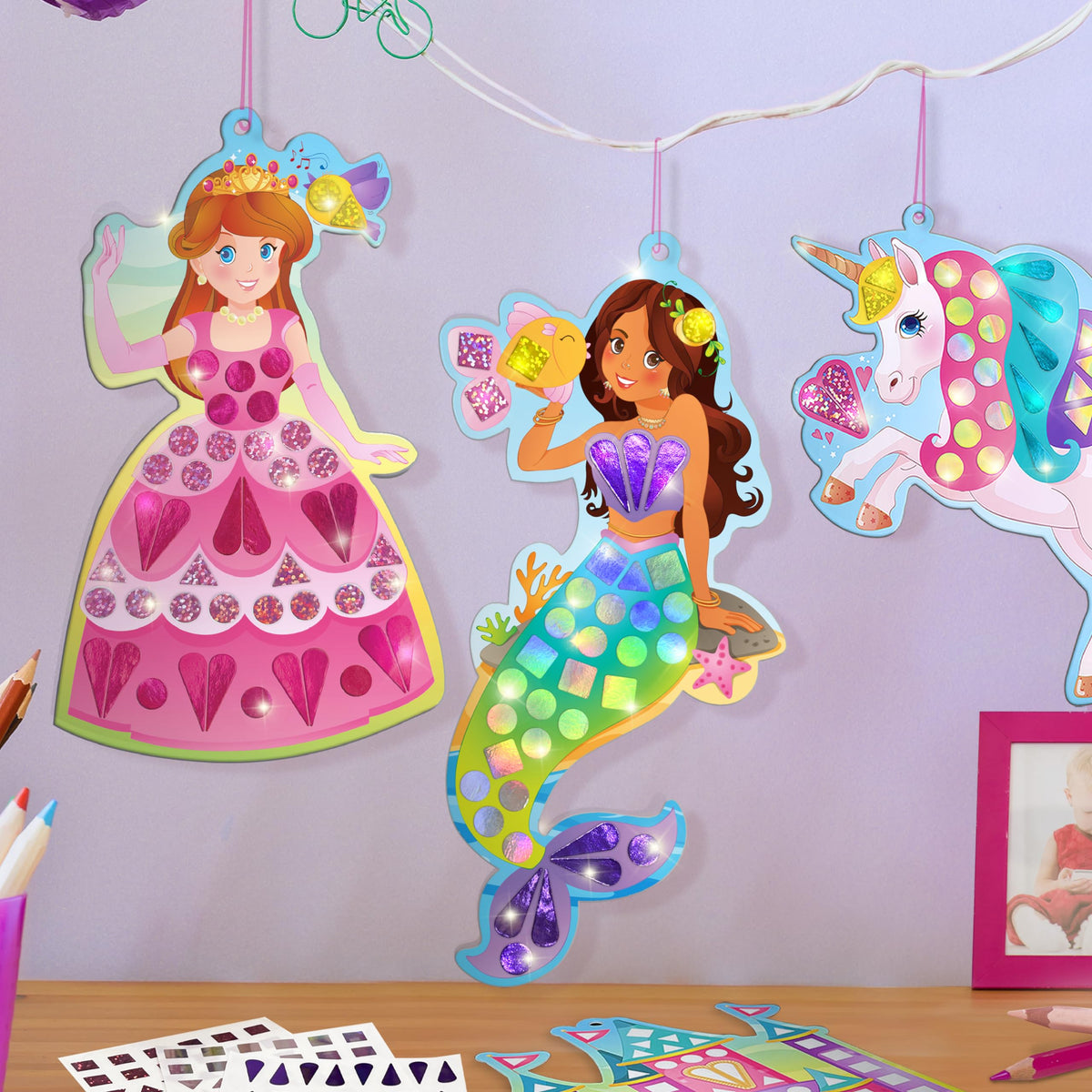 Imagimake Mirror Mosaic Princess & Unicorn Kids Art Set | DIY Craft Kit | Foil Stickers for Kids | Birthday Gift for Girls and Boys Ages 3,4,5,6,7,8 | 3 Year Old Girl Gifts | Grocsy