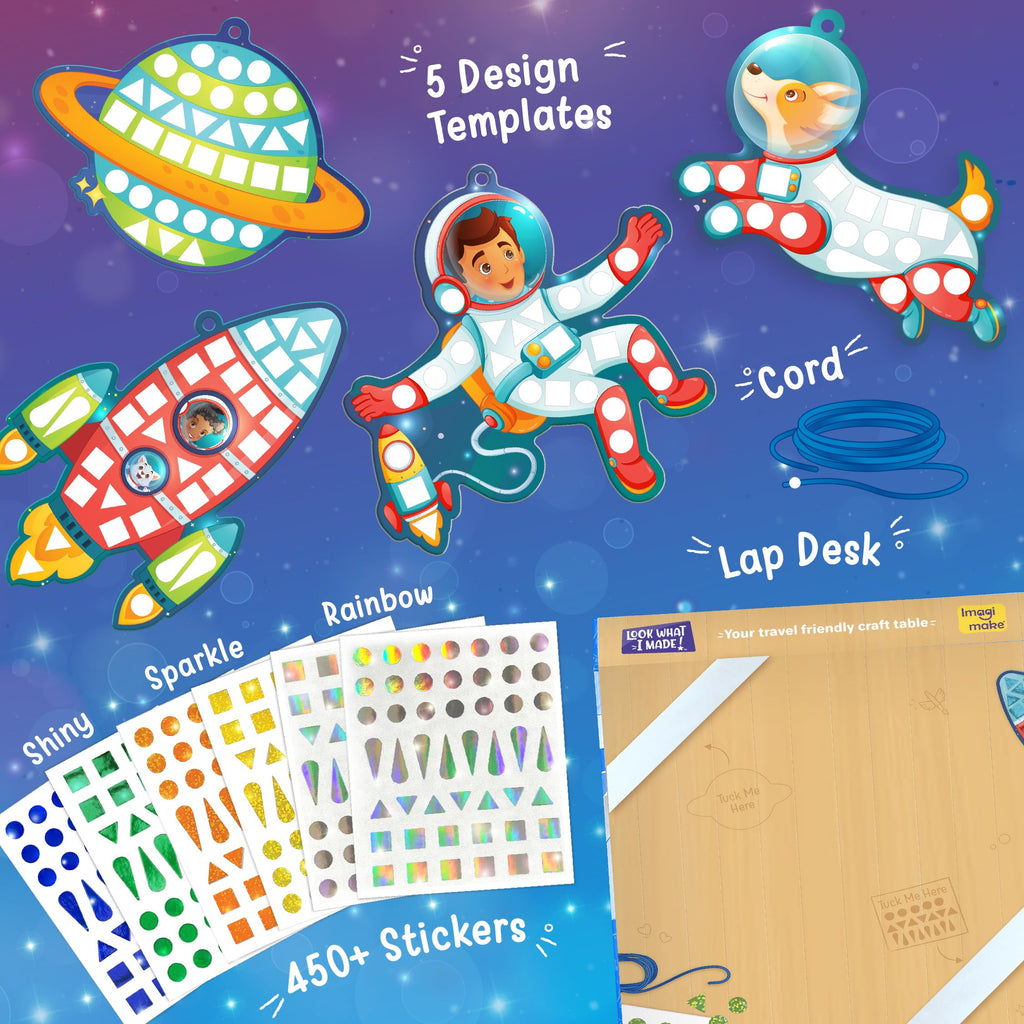 Imagimake Mirror Mosaic Space Theme Kids Art Set | DIY Craft Kit with Foil Stickers | Birthday Gift for Boys and Girls Ages 3-8 | Travel Toys | Crafts for Kids Ages 4-8 | Grocsy