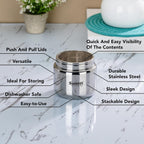 Sumeet Stainless Steel Small Canisters/Dabba/Storage Containers for Kitchen with Lid, Set of 6 Pcs, 400ml Each, 9cm Dia, Silver | Grocsy