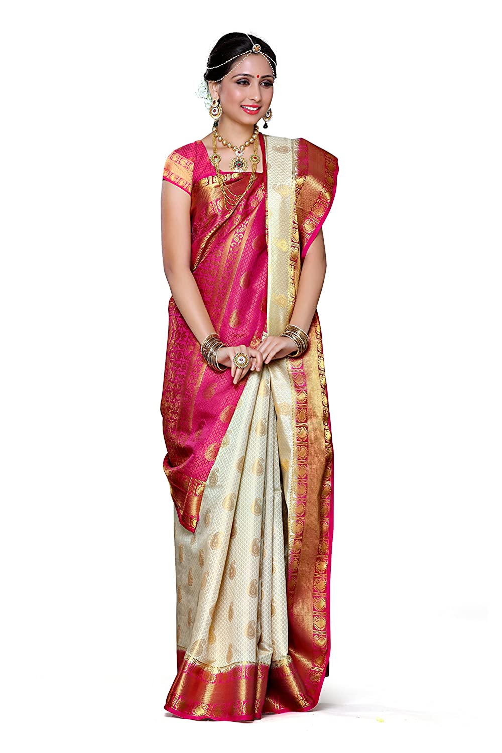 Mimosa Women's Kanchipuram Art Silk Saree With Unstitched Blouse Piece | Grocsy