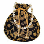 Ethnic Silk Potli bag Clutch Batwa Pouch with Embroidery and Metal Bead work Gift For Women | Grocsy