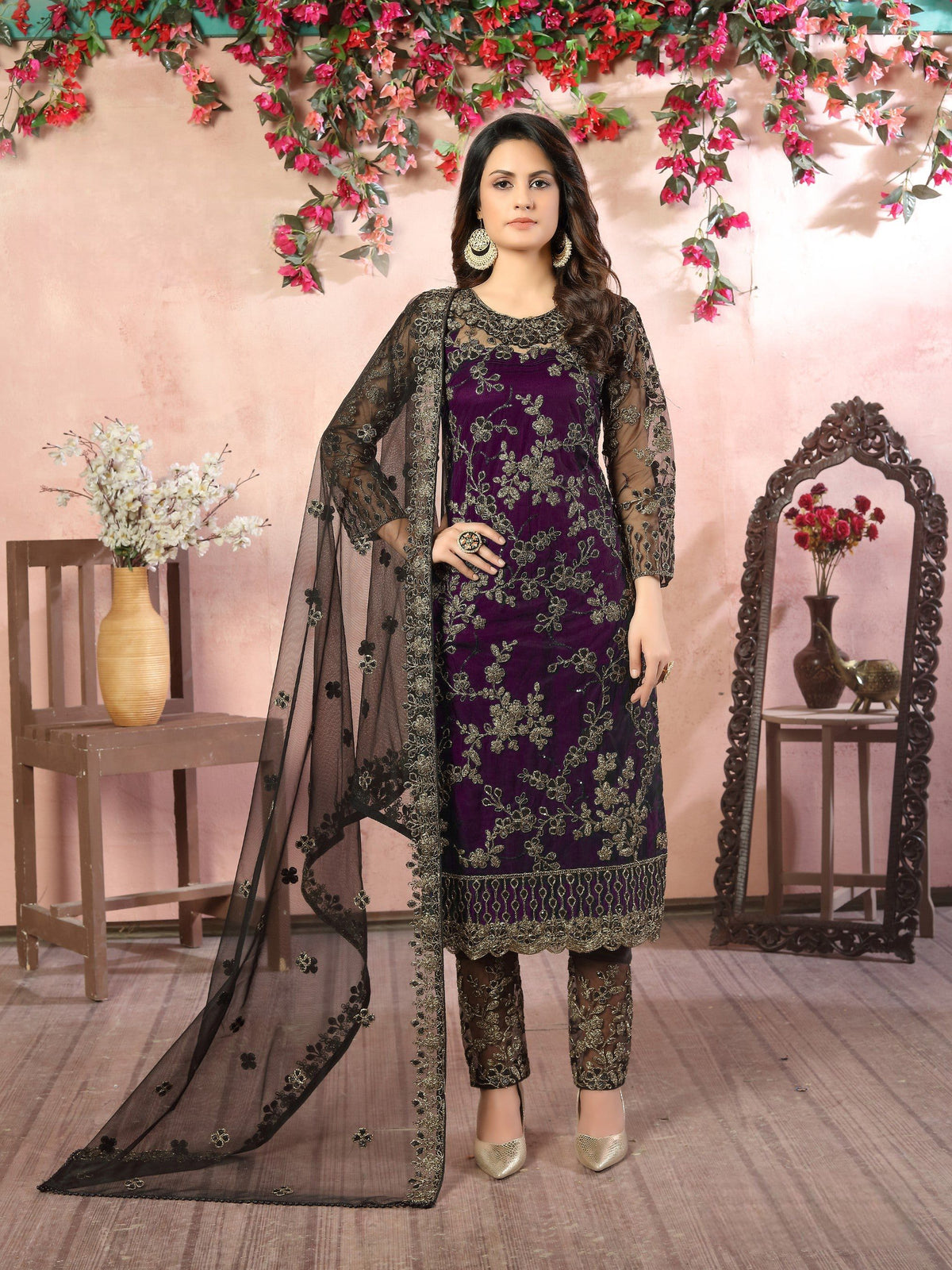 Anaita Purple Embroidered Net Salwar Suit | Grocsy