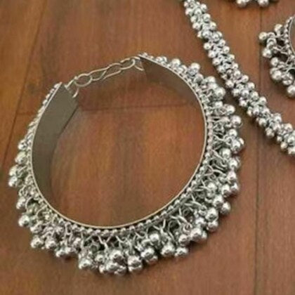 Tehzeeb Creations Women's Silver Colour Oxidised Necklace Earring And Bangle Set | Grocsy