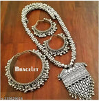 Tehzeeb Creations Women's Silver Colour Oxidised Necklace Earring And Bangle Set | Grocsy