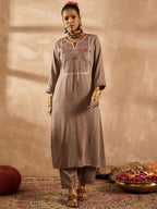 Indo Era Women Ethnic Motifs Embroidered Regular Thread Work Kurta with Trousers & With Dupatta | Grocsy