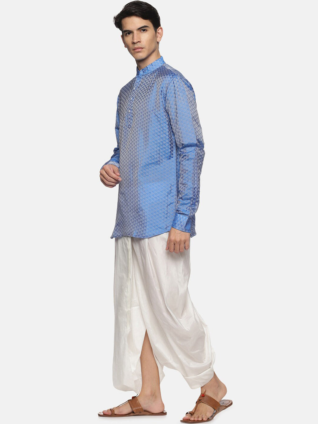 Sethukrishna Men Blue Striped Angrakha Kurti with Dhoti Pants | Grocsy