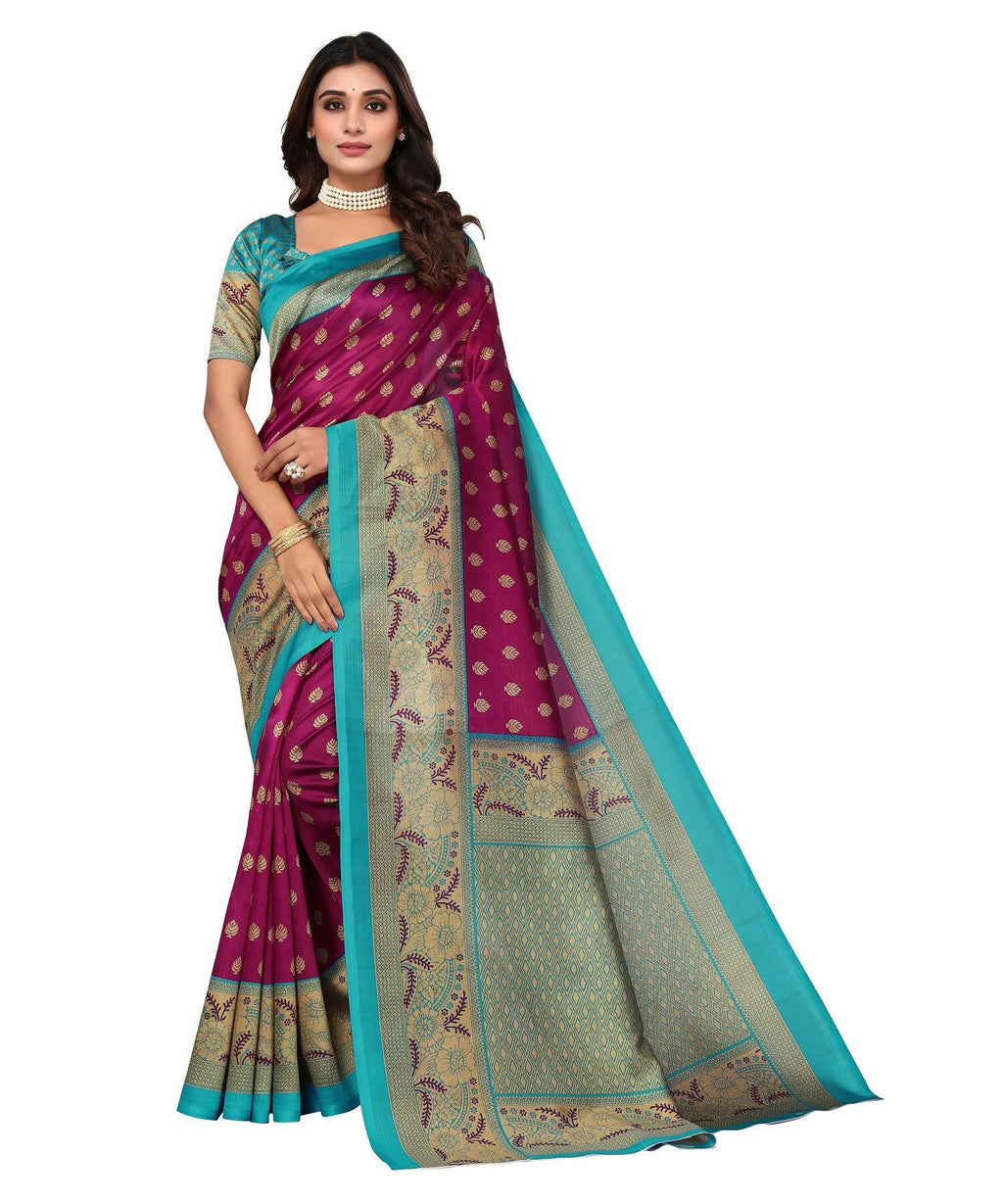 Vamika Purple Printed Art Silk Saree | Grocsy