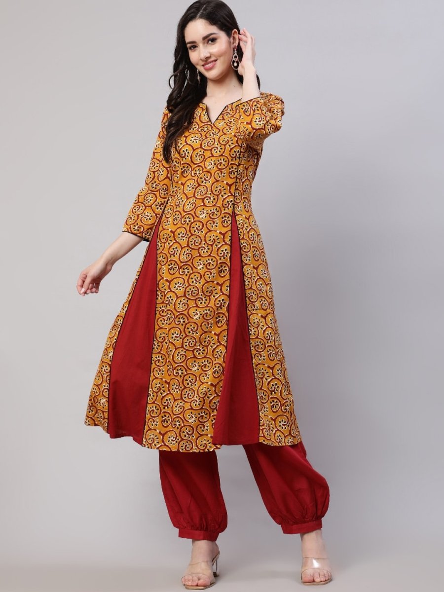 Aks Ethnic Motifs Printed Regular Pure Cotton Kurta With Salwar | Grocsy