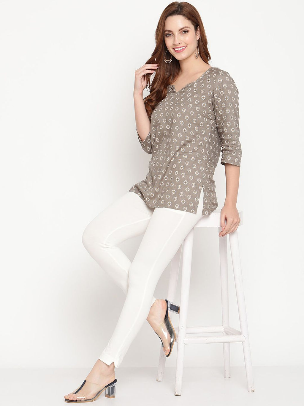 TAG 7 Women Off-White Solid Ankle-Length Leggings | Grocsy