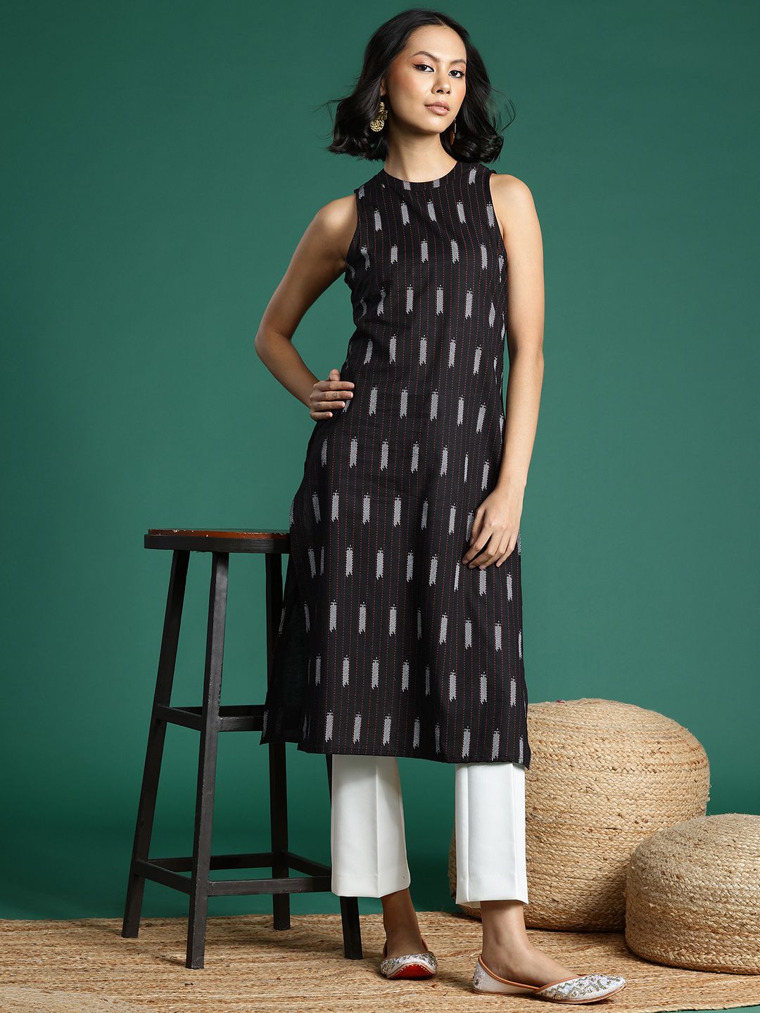 Sangria Women Geometric Printed Pure Cotton Kurta | Grocsy