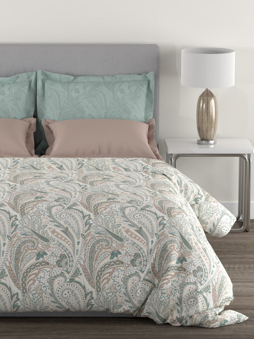 MYTRIDENT Green White Ethnic Motifs Cotton 144 TC Queen Bedsheet With 2 Pillow Covers | Grocsy