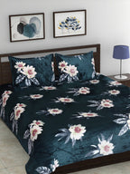 Cloth Fusion Green & White Floral Velvet Warm 104 TC King Bedsheet With 2 Pillow Covers | Grocsy