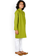 Sethukrishna Boys Green Solid Pure Cotton Kurta Set | Grocsy