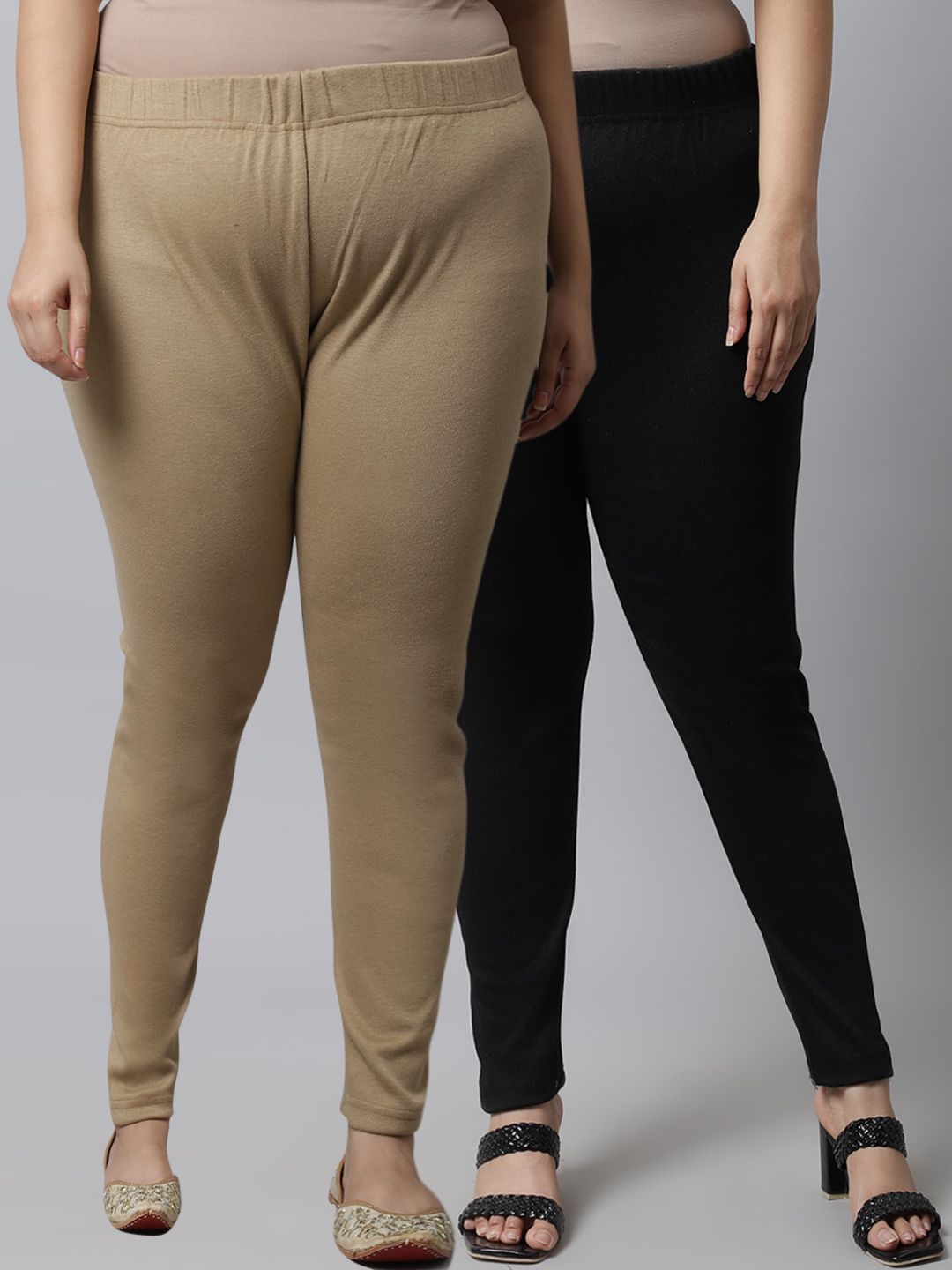 TAG 7 Plus Size Women Pack of 2 Solid Ankle-Length Leggings | Grocsy