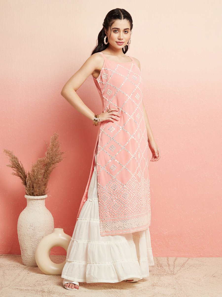 Aks Geometric Mirror Work Straight Kurta | Grocsy