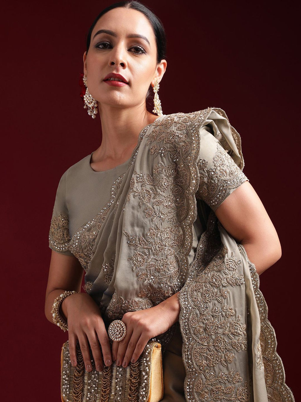 kasee Embellished Embroidered Pure Silk Saree | Grocsy