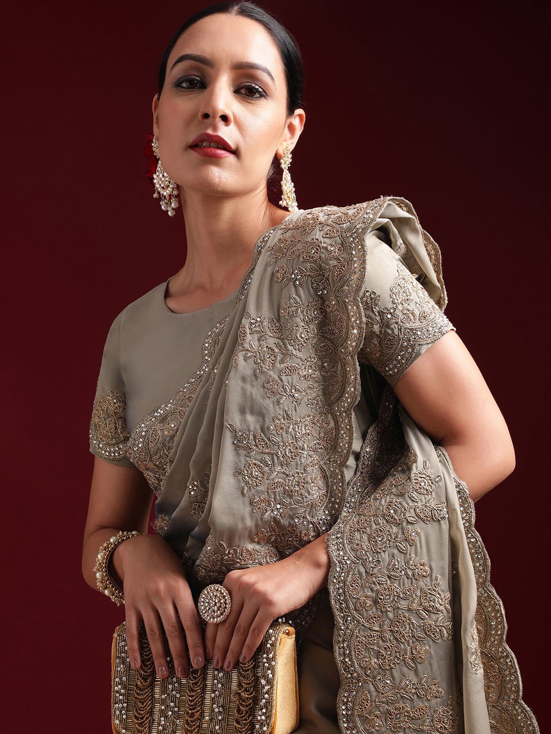 kasee Embellished Embroidered Pure Silk Saree | Grocsy