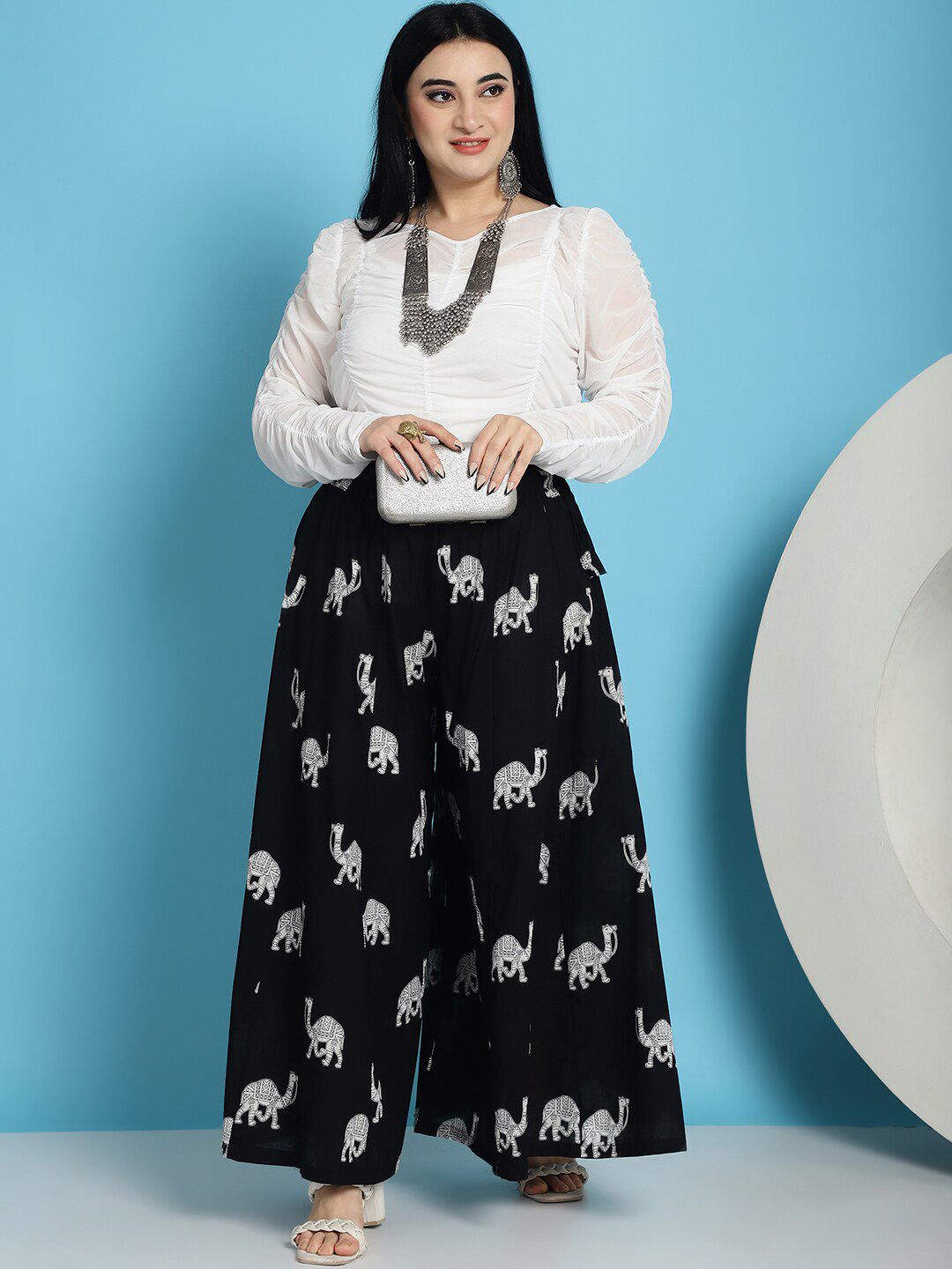 TAG 7 Printed Pure Cotton Flared Palazzo | Grocsy