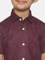 Sethukrishna Boys Maroon & White Pure Cotton Shirt with Dhoti | Grocsy