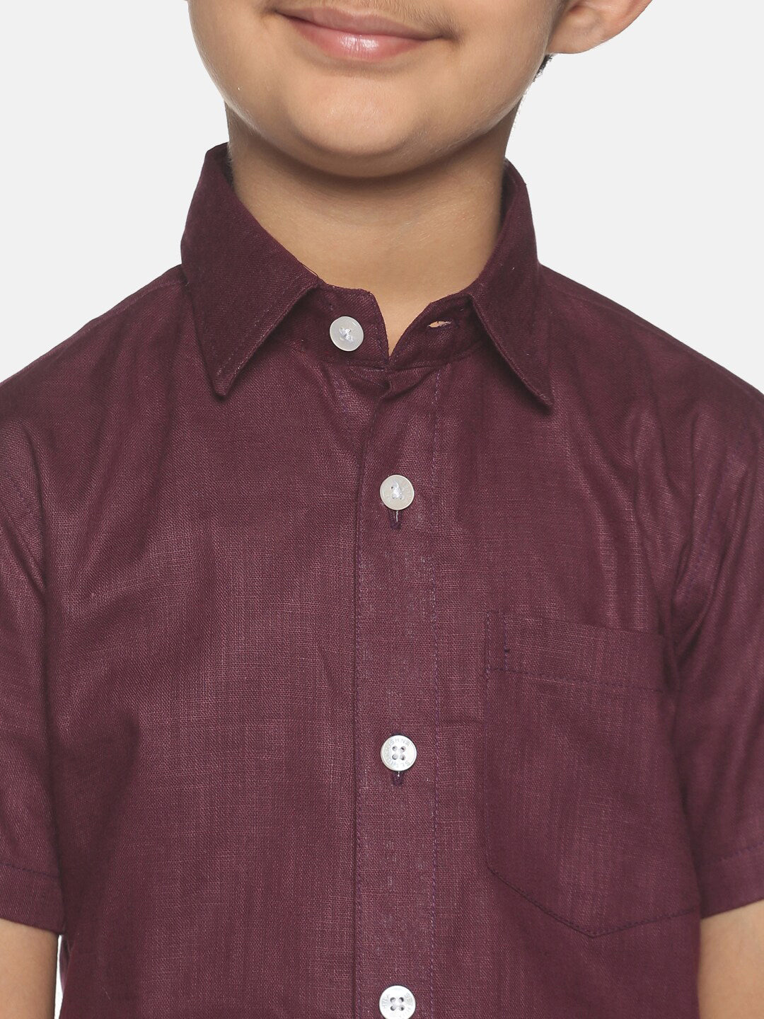 Sethukrishna Boys Maroon & White Pure Cotton Shirt with Dhoti | Grocsy