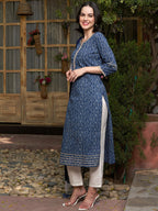 Sangria Printed Gotta Patti Pure Cotton Kurta with Trousers & With Dupatta | Grocsy