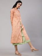 Aks Floral Printed Layered Chanderi Silk A Line Kurta | Grocsy
