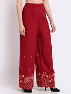 TAG 7 Women Ethnic Motifs Embroidered Flared Palazzos | Grocsy