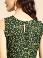 All About You Women Green Bandhani Printed Gathered Sequinned Kurti with Palazzos | Grocsy
