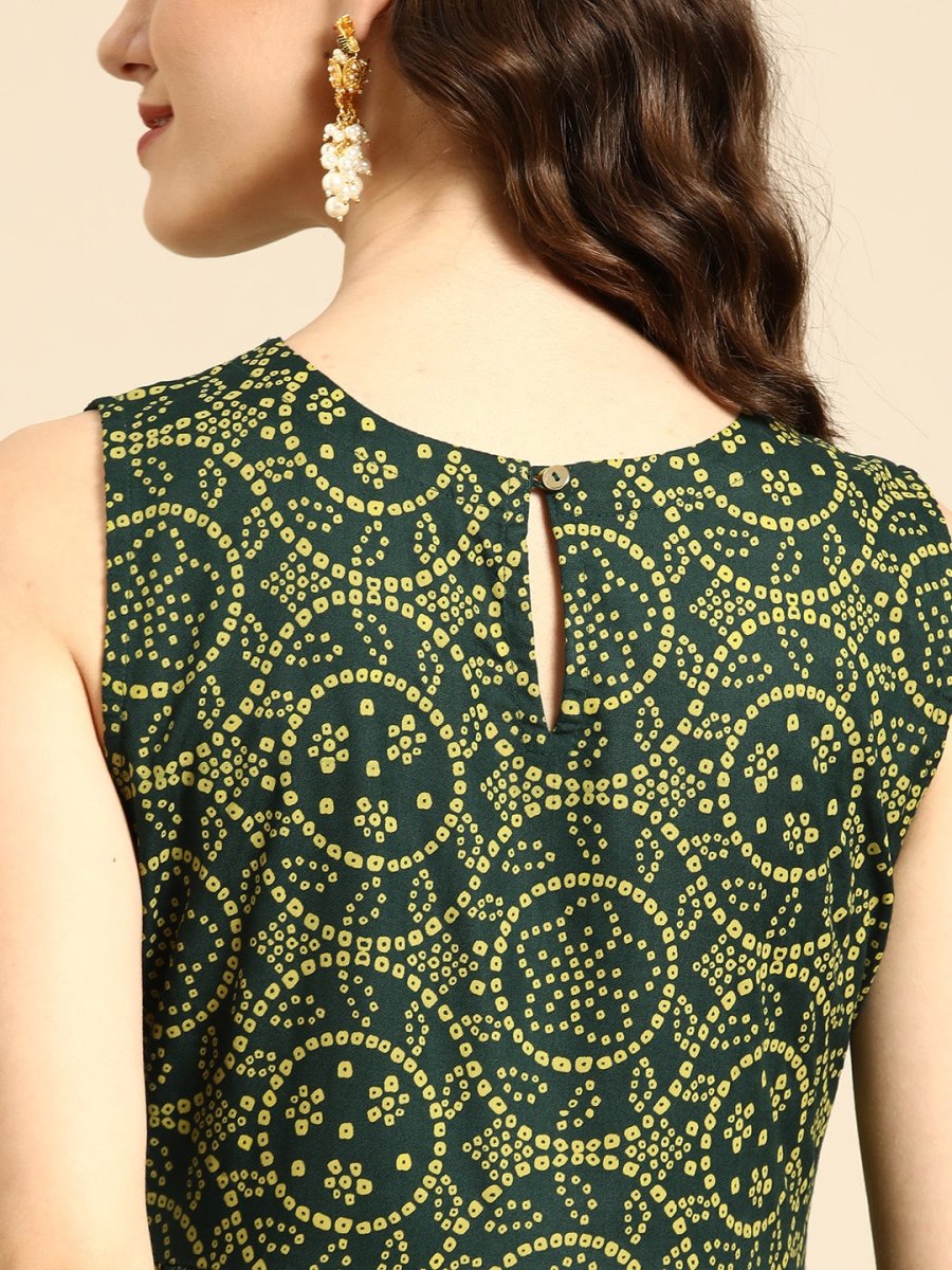 All About You Women Green Bandhani Printed Gathered Sequinned Kurti with Palazzos | Grocsy
