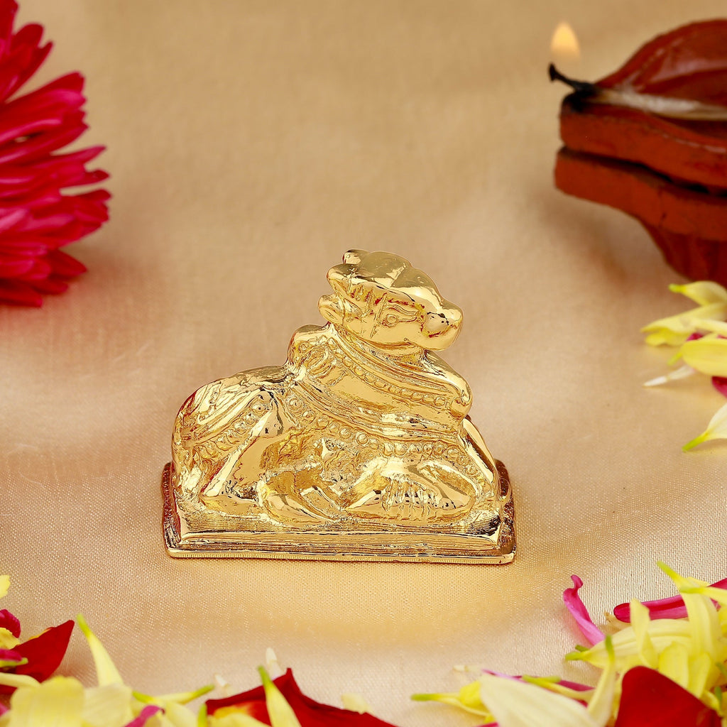 Estele Gold-Polished Lord Nandikeshwara Idol for Home/Car Decor