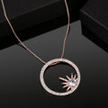 Estele Rose Gold-Polished Elegant White Crystals Adorned Circular Design Pendant Necklace with Chain for Girls & Women | Grocsy