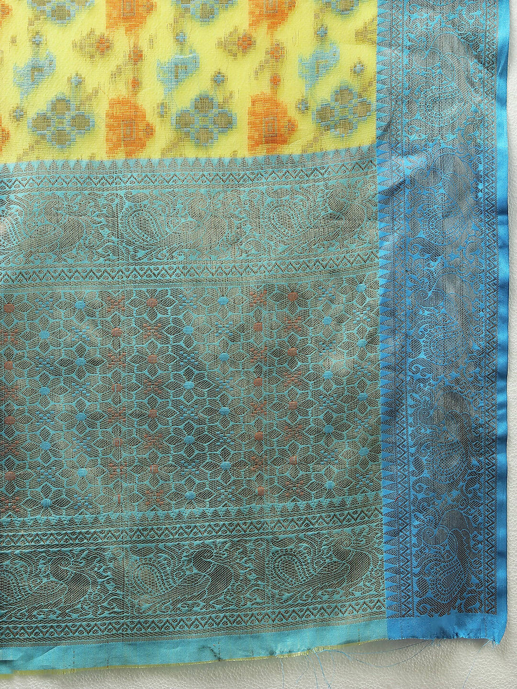 Lorenvalley Fashion Yellow Cotton Woven Design Zari Meenakari Weaving Saree | Grocsy