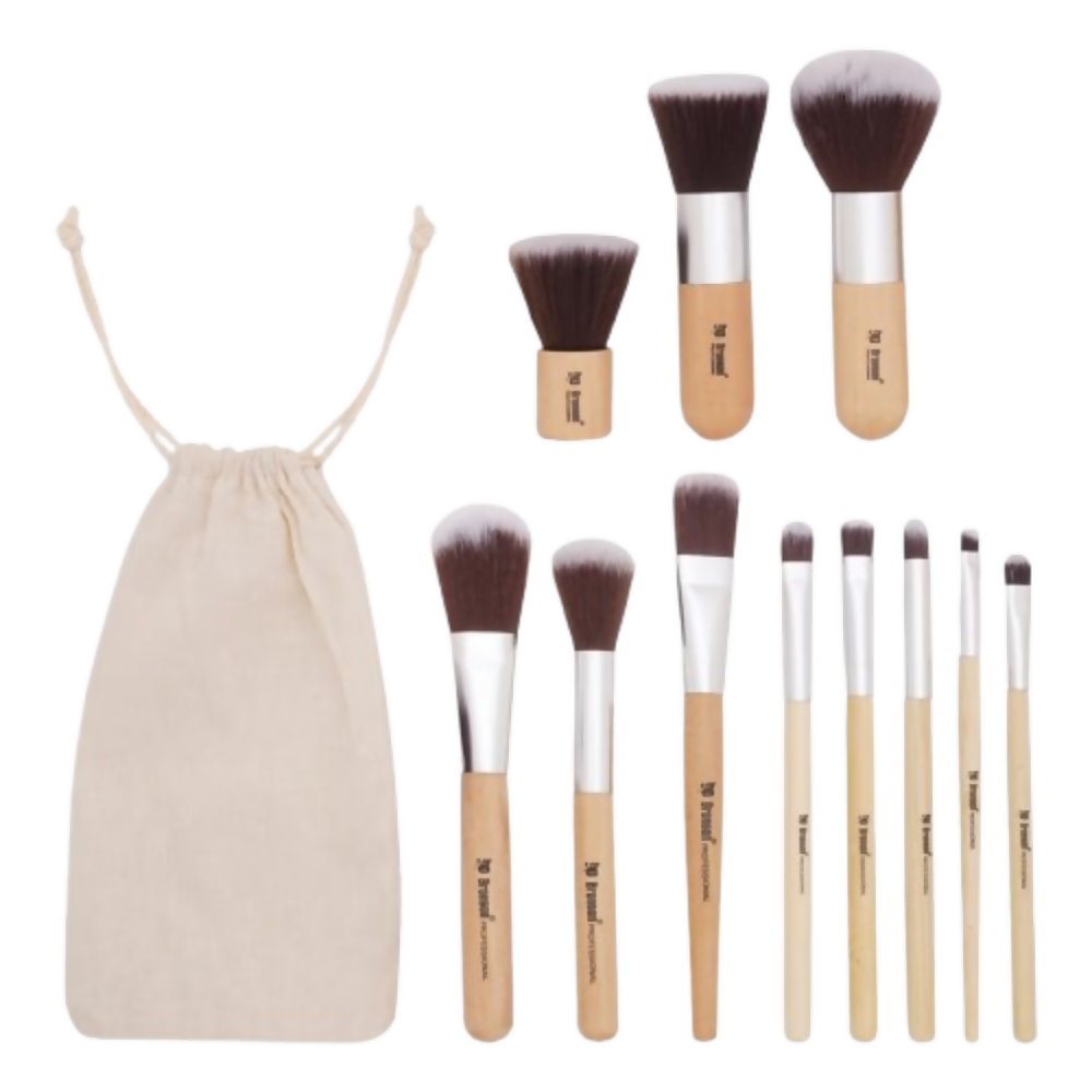 Bronson Professional Bamboo Makeup Brush Set - 11 Pcs | Grocsy