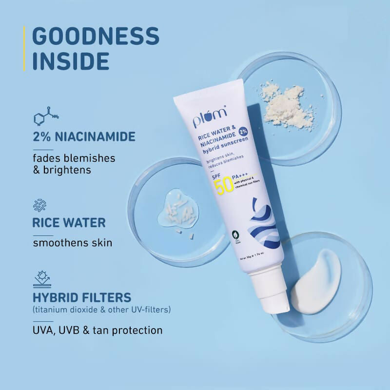 Plum 2% Niacinamide Sunscreen SPF 50 PA+++ UVA/B - Reduces Tan, No White Cast, Dermat Tested | Grocsy