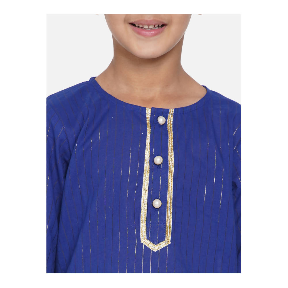 Little Bansi Boys Golden Striped Kurta and Dhoti - Royal Blue and Cream | Grocsy