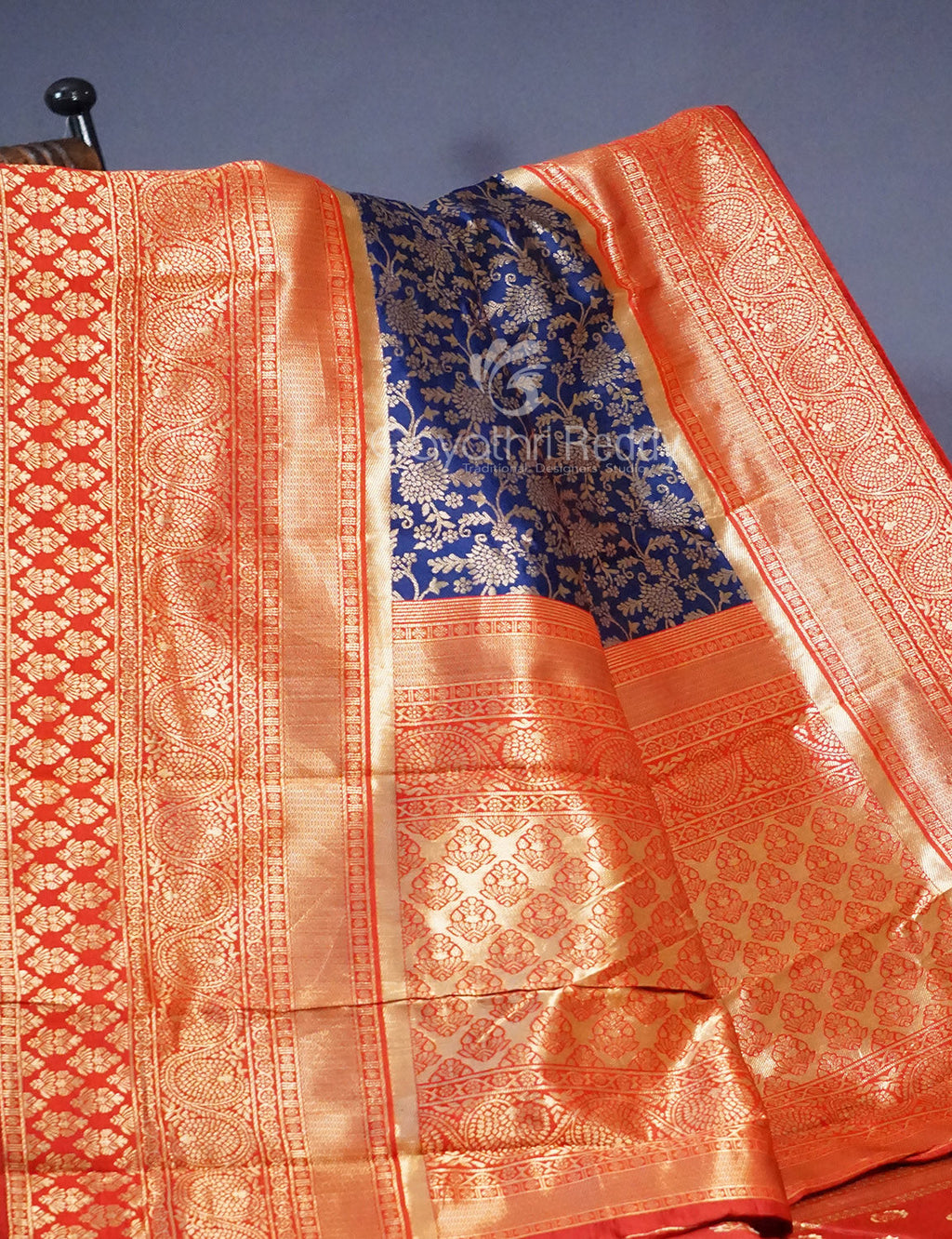 Shades of Navy Blue Floral Designbanaras Semi Silk Saree By Gayathri Reddy Designer Studio | Grocsy