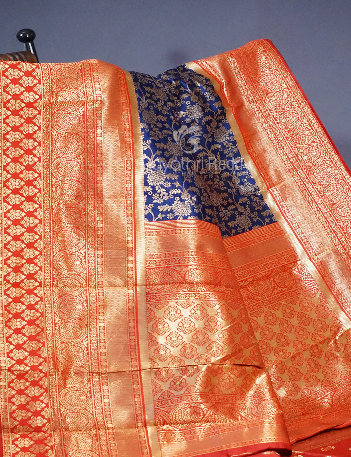 Shades of Navy Blue Floral Designbanaras Semi Silk Saree By Gayathri Reddy Designer Studio | Grocsy