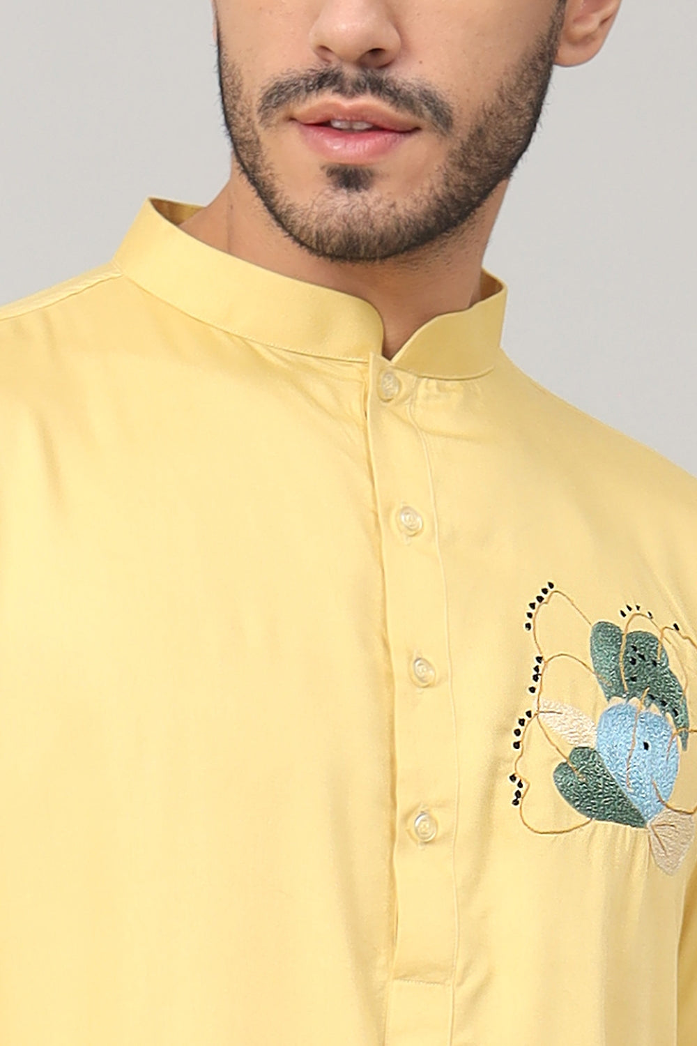 Abstract Embroidered Cotton Kurta by Hilo Design | Grocsy